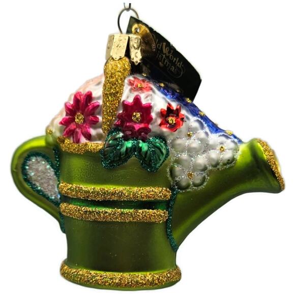 OWC Watering Can Green Flowers Garden Old World Christmas Spring Tree Ornament - Picture 3 of 12